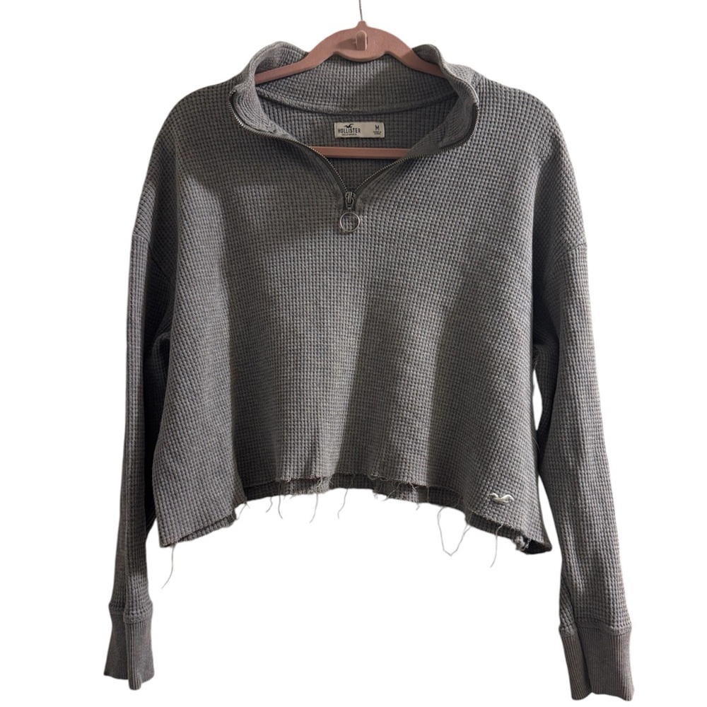Hollister Grey Cropped Sweater With Zipper Size Medium/Large